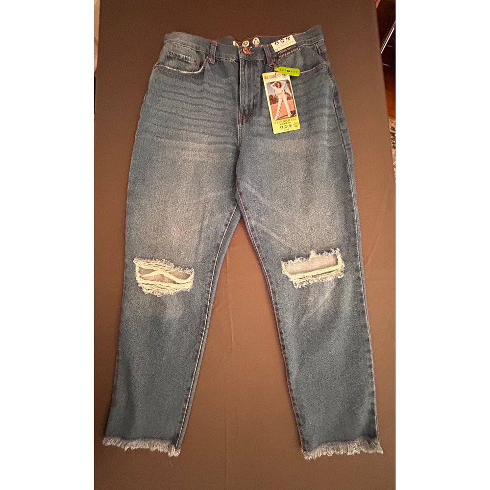 NWT Rewash Peace Love Eco 90s Jeans Distressed Super High‎ Rise Blue Size 9/29